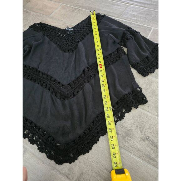 Vivid Crochet Top Swim Cover-up Black Crepe Size Medium, Large, XL, 2X Boho - Picture 2 of 7